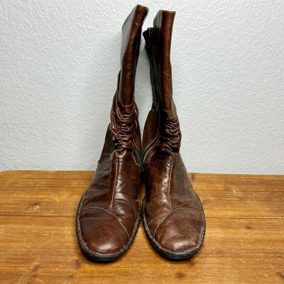 Josef Seibel brown leather ruched gathered mid calf heel boots size 39 - Picture 5 of 13